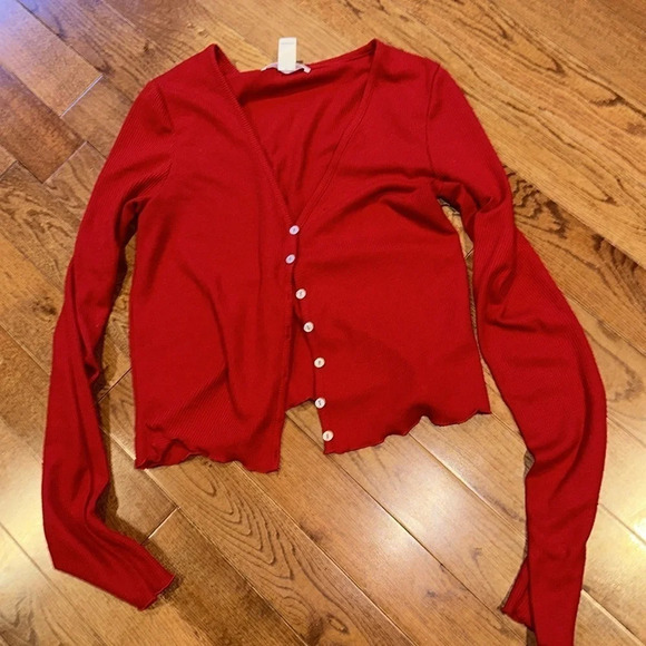 Revamped bodycon ribbed  sweater long sleeve Vneck top Sz l - Picture 1 of 10